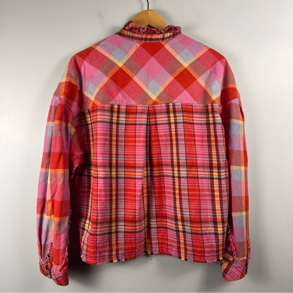 Free People Cotton Emily Plaid Top pink red size large - Picture 6 of 6